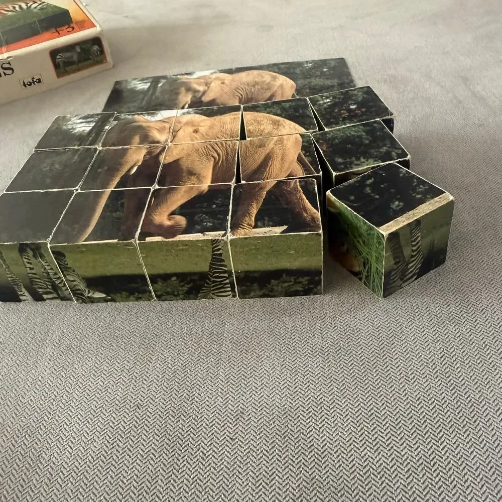 Vintage Larsen Bilder Würfel Wooden Picture Cubes Zoo Animals 15 Blocks Germany
